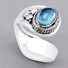 2.11cts solitaire natural blue aquamarine oval 925 silver adjustable ring n13956