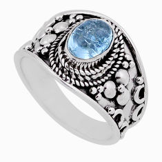 1.54cts solitaire natural blue aquamarine oval 925 silver ring size 5.5 n37607