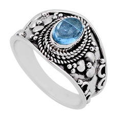 1.44cts solitaire natural blue aquamarine oval 925 silver ring size 7.5 n37617