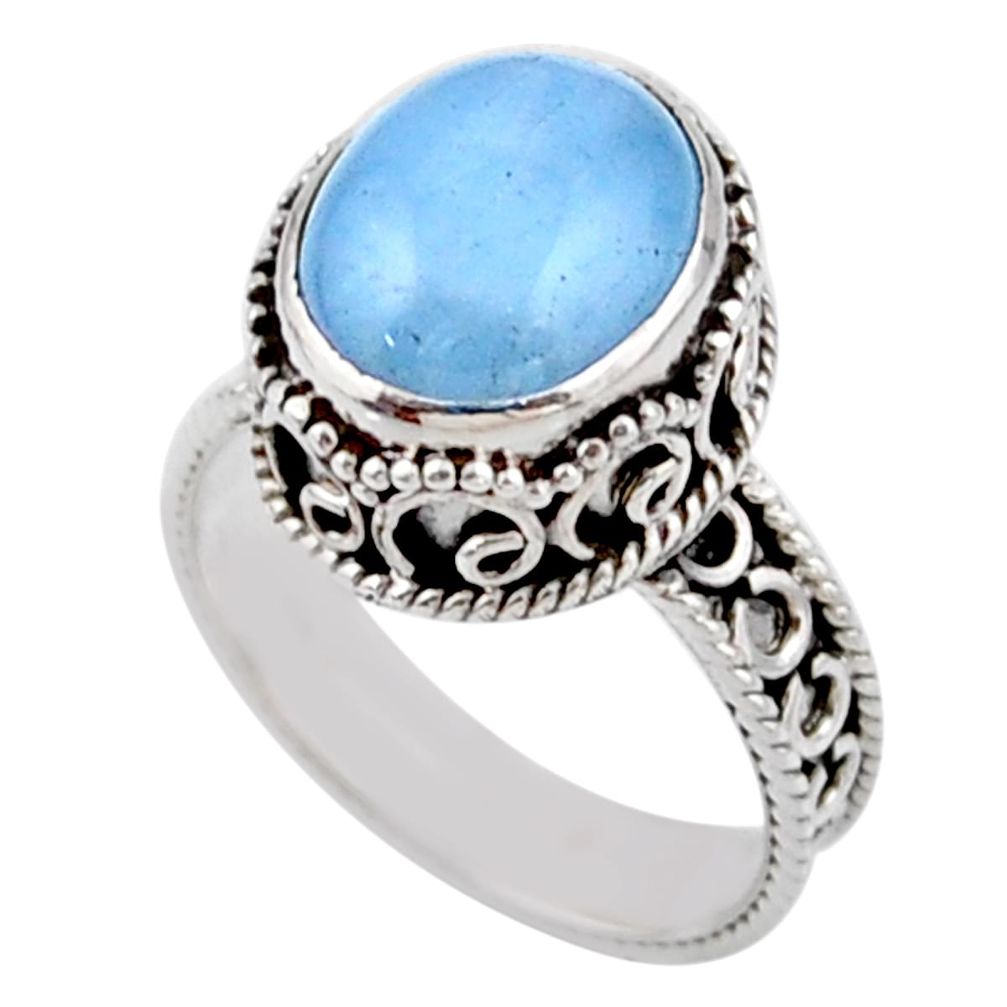 5.28cts solitaire natural blue aquamarine oval 925 silver ring size 7.5 r51842