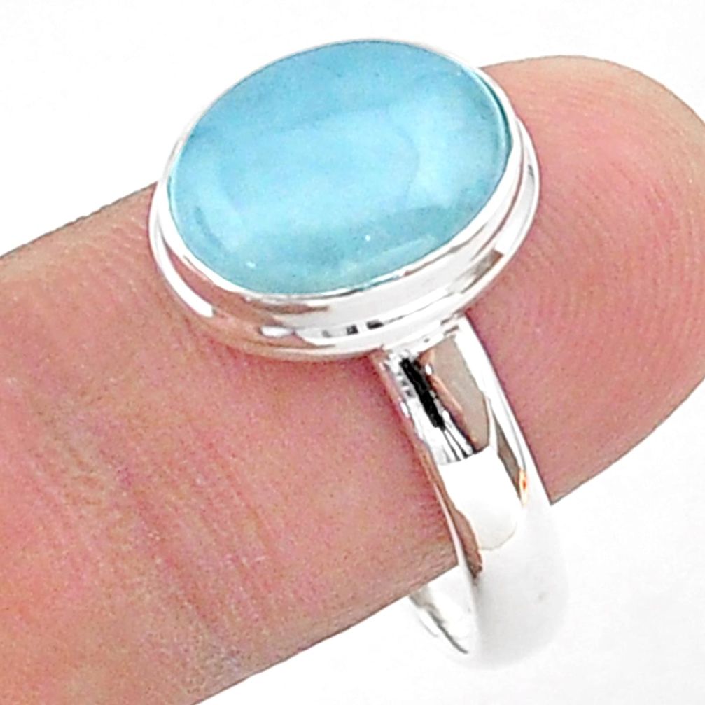 5.12cts solitaire natural blue aquamarine oval 925 silver ring size 10 t38311