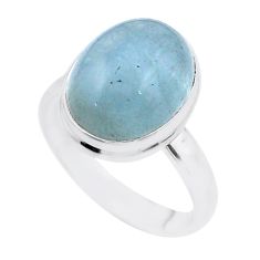 7.84cts solitaire natural blue aquamarine oval 925 silver ring size 8.5 u47969