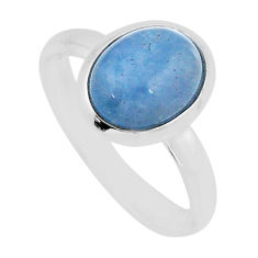 3.83cts solitaire natural blue aquamarine oval 925 silver ring size 7.5 y71561
