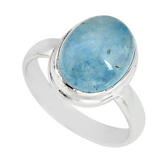 5.16cts solitaire natural blue aquamarine oval 925 silver ring size 7.5 y74833
