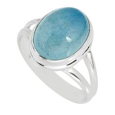 5.52cts solitaire natural blue aquamarine oval 925 silver ring size 8.5 y74840