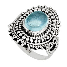 4.06cts solitaire natural blue aquamarine oval 925 silver ring size 7.5 y80037