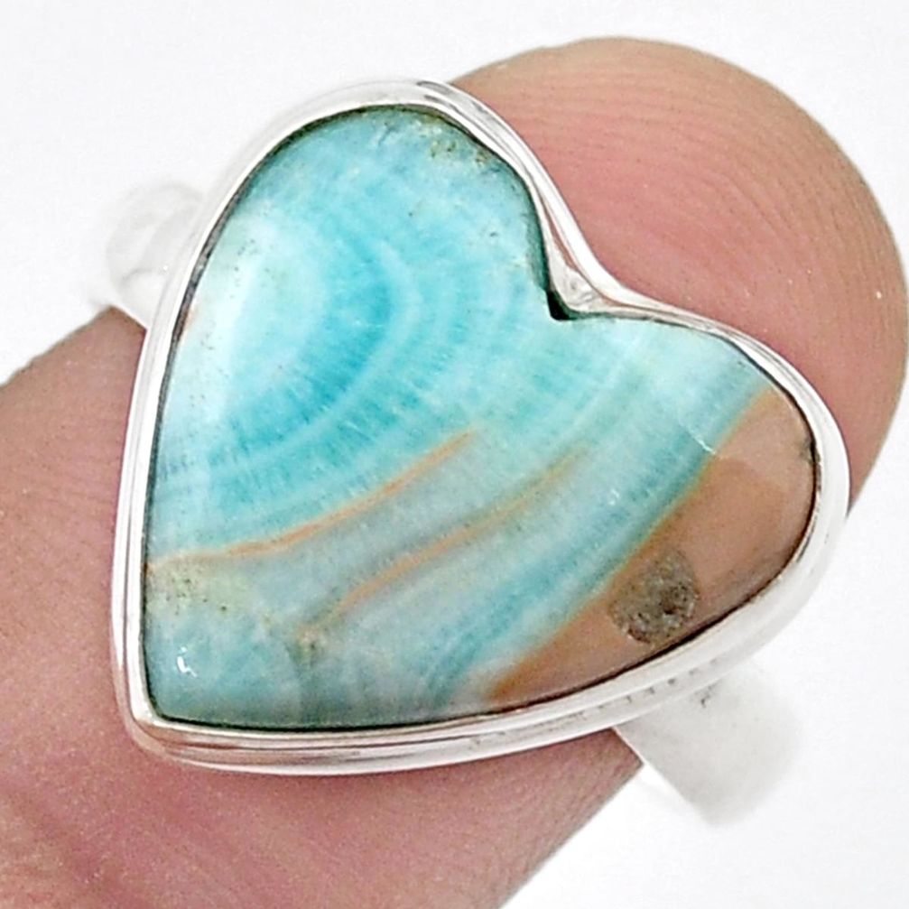 12.76cts solitaire natural blue aragonite heart 925 silver ring size 9 u47317