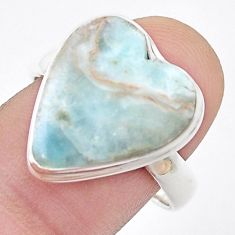 11.04cts solitaire natural blue aragonite heart 925 silver ring size 9 u47343