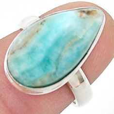 11.07cts solitaire natural blue aragonite pear 925 silver ring size 6.5 u47286