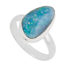 5.56cts solitaire natural blue australian opal triplet silver ring size 8 y93292