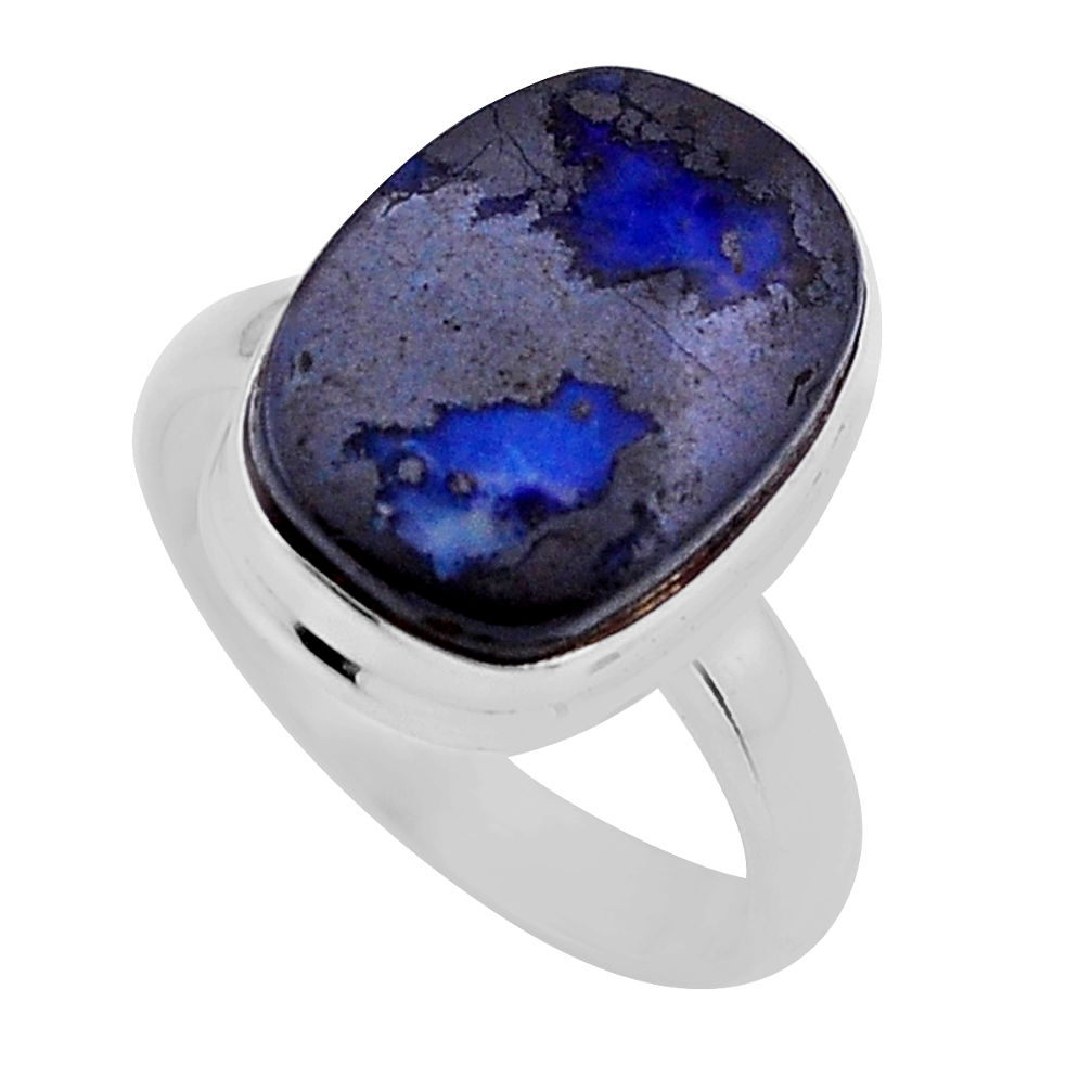 7.89cts solitaire natural blue boulder opal 925 silver ring size 8.5 n53733