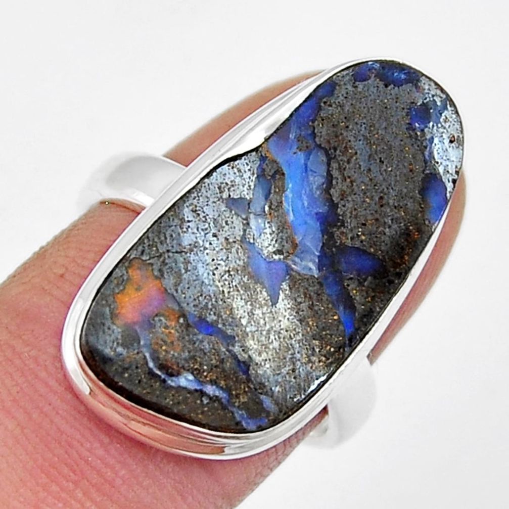 13.72cts solitaire natural blue boulder opal 925 silver ring size 7.5 y25202