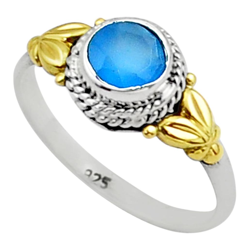 1.26cts solitaire natural blue chalcedony 925 silver 14k gold ring size 9 t71875