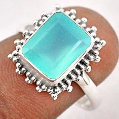 3.82cts solitaire natural blue chalcedony octagan silver ring size 7.5 t87657