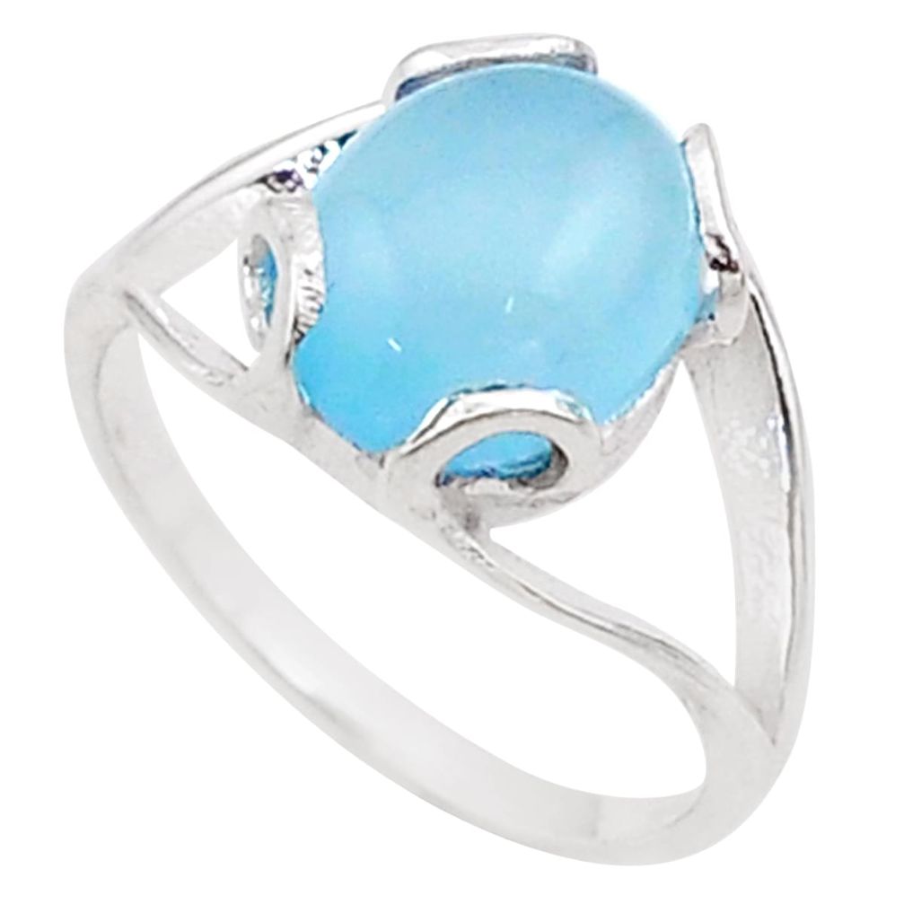 4.87cts solitaire natural blue chalcedony oval 925 silver ring size 8.5 t60588