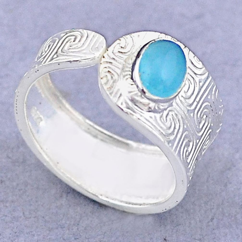 1.42cts solitaire natural blue chalcedony silver adjustable ring size 8 t47382