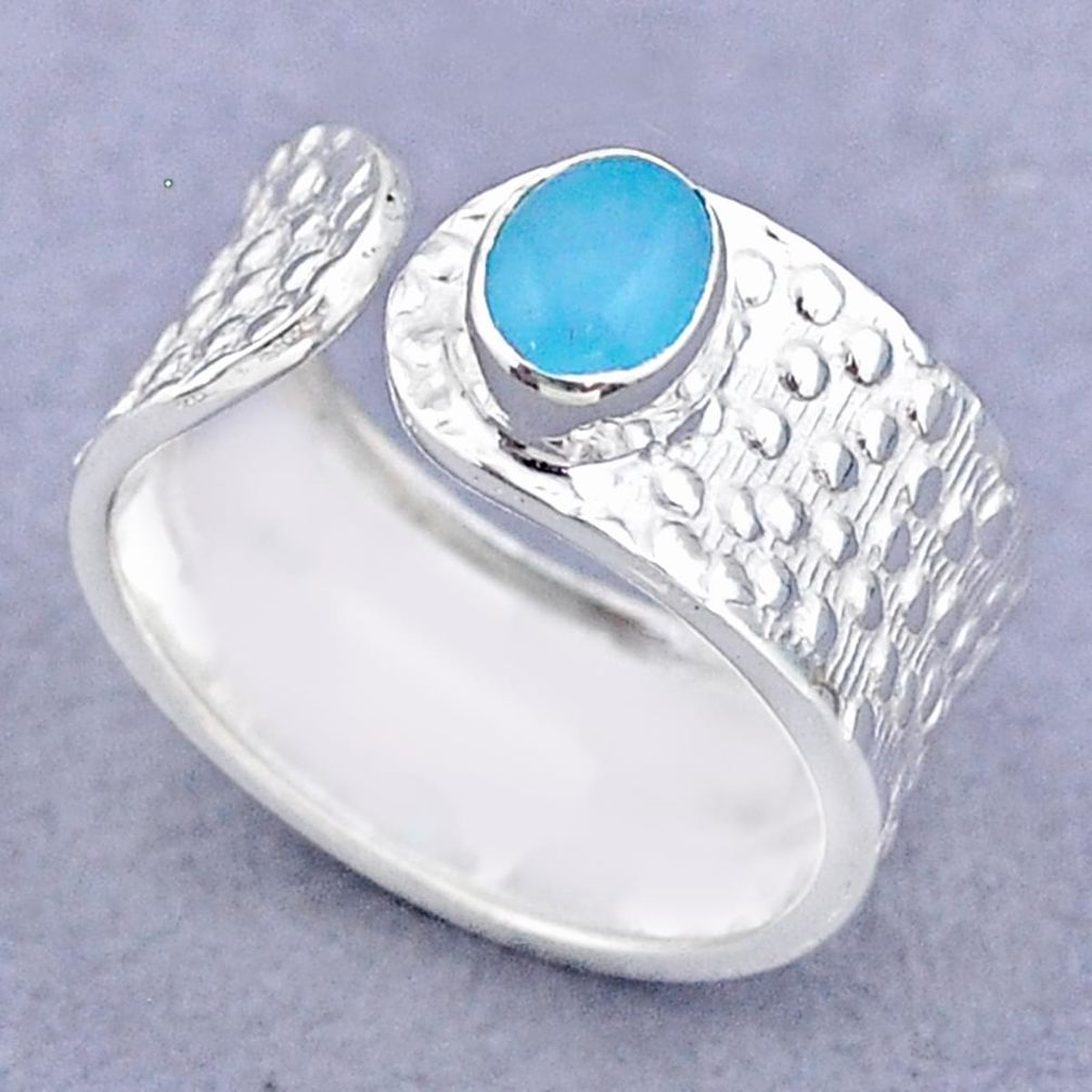 1.39cts solitaire natural blue chalcedony silver adjustable ring size 8 t47442