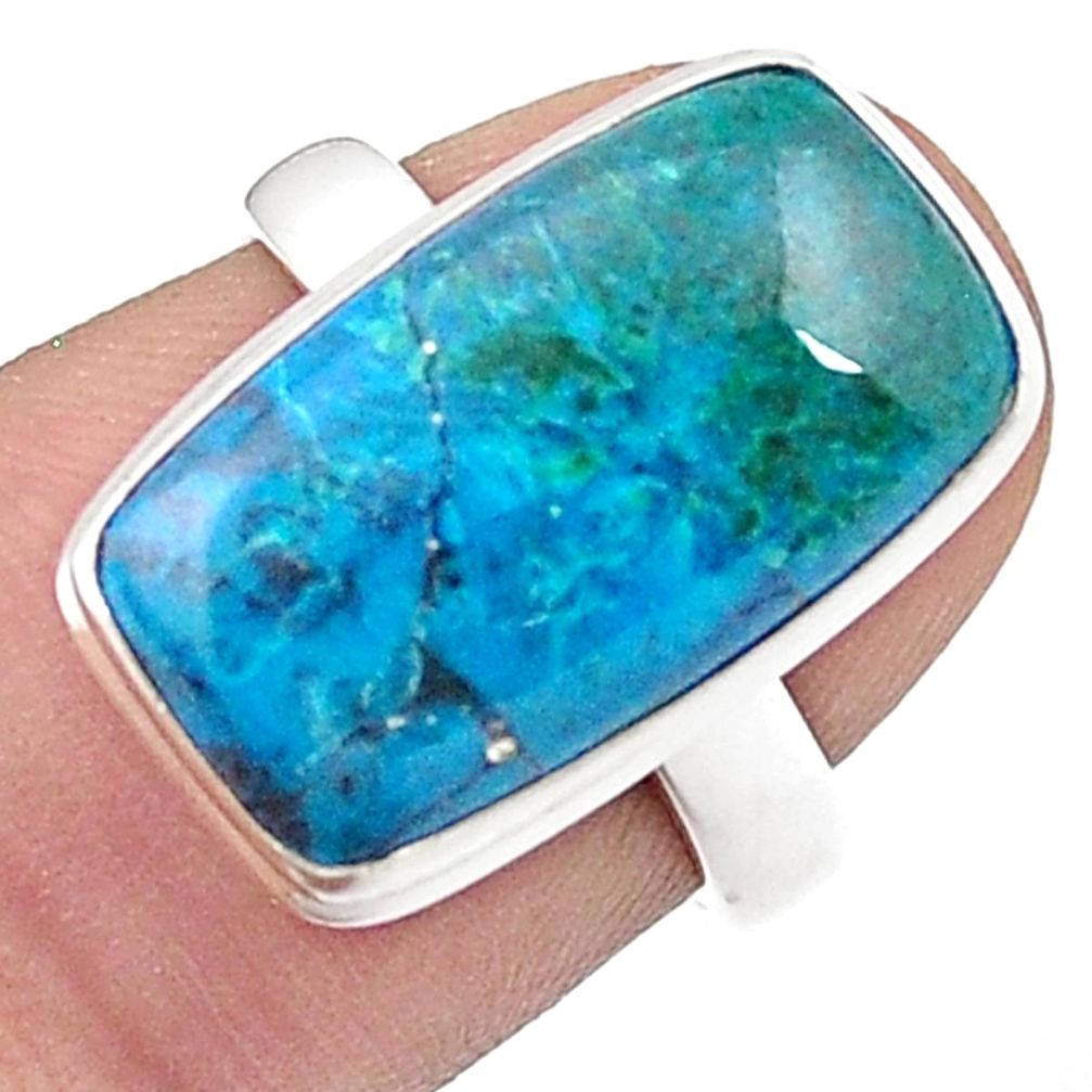 9.56cts solitaire natural blue chrysocolla 925 silver ring jewelry size 6 u47614