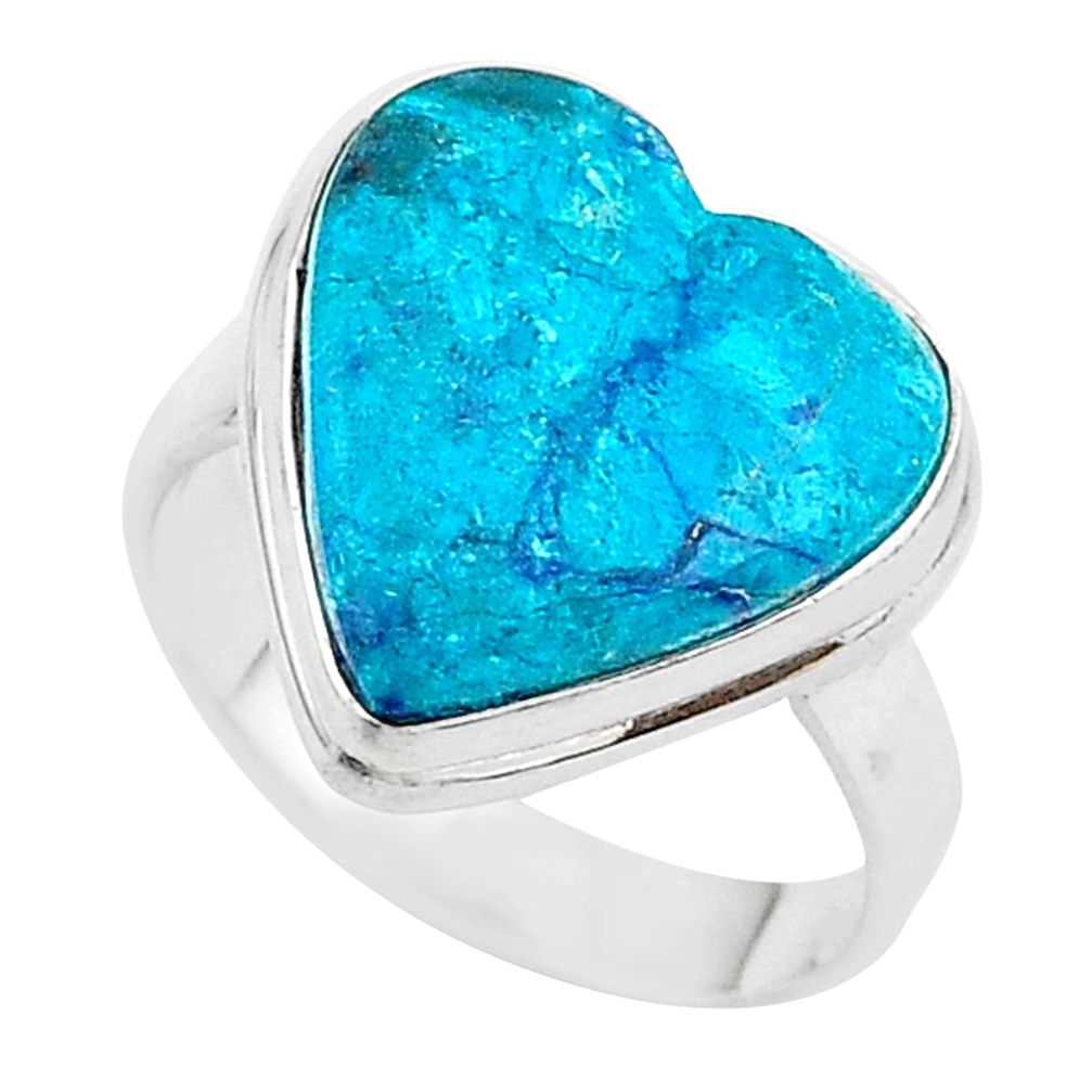 14.93cts solitaire natural blue chrysocolla 925 silver ring size 10 t17916