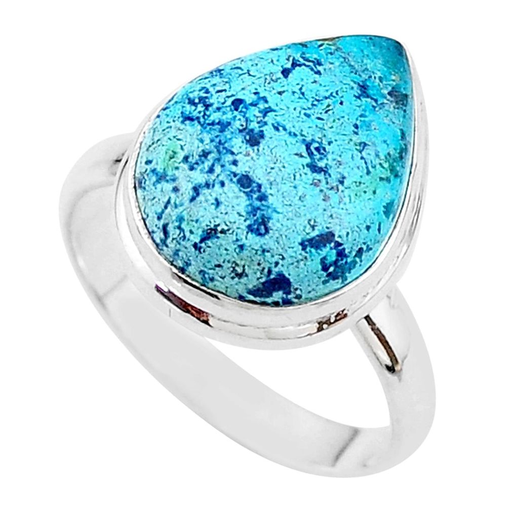 13.24cts solitaire natural blue chrysocolla 925 silver ring size 11 t17904