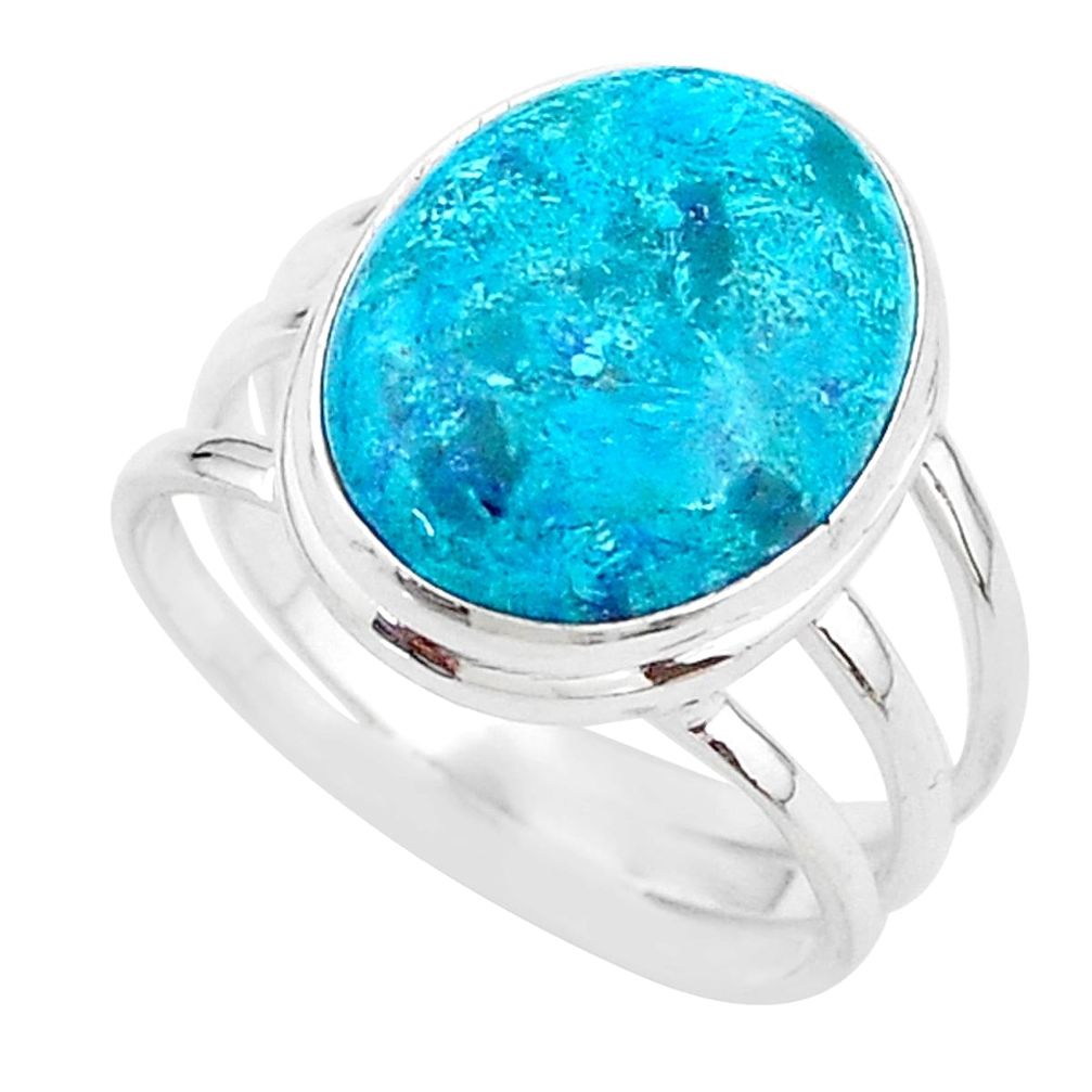 16.46cts solitaire natural blue chrysocolla 925 silver ring size 11 t17920