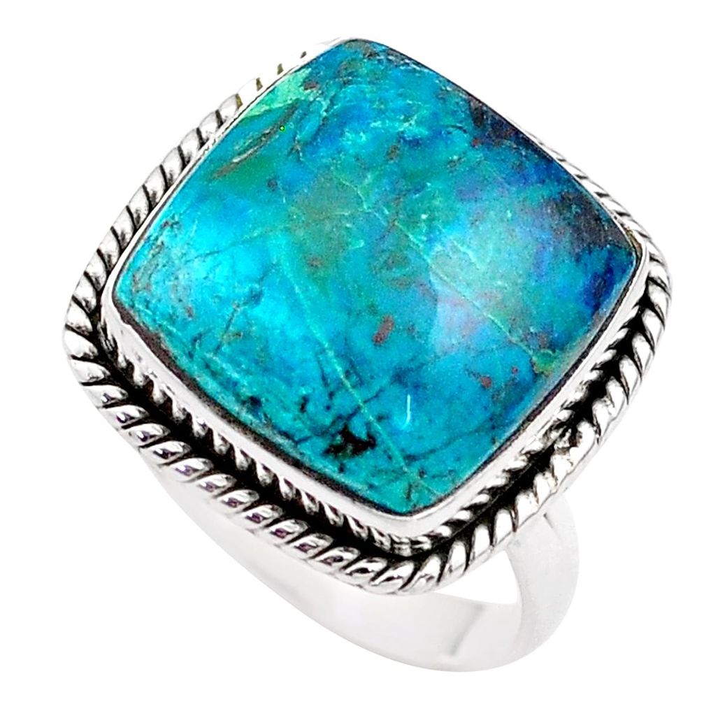 15.33cts solitaire natural blue chrysocolla 925 silver ring size 9 t75222