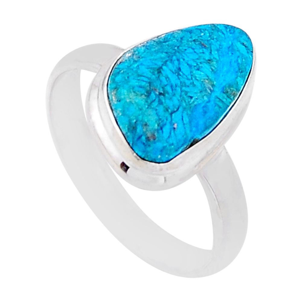 6.70cts solitaire natural blue chrysocolla fancy silver ring size 10.5 n53220