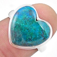 11.20cts solitaire natural blue chrysocolla heart 925 silver ring size 7 u47607