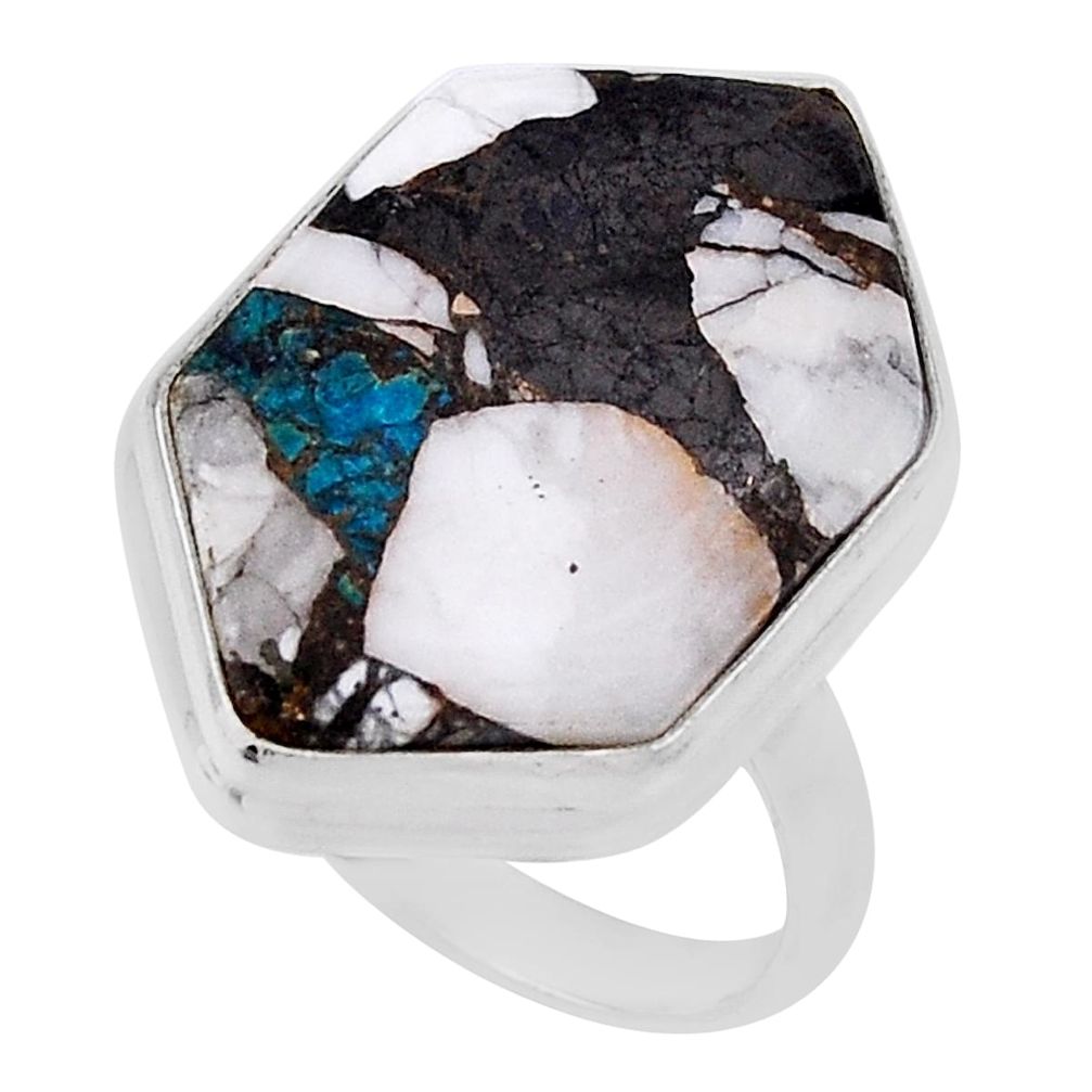 15.33cts solitaire natural blue chrysocolla hexagon silver ring size 9.5 n31783
