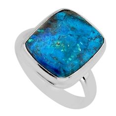 7.13cts solitaire natural blue chrysocolla octagan 925 silver ring size 8 y79454