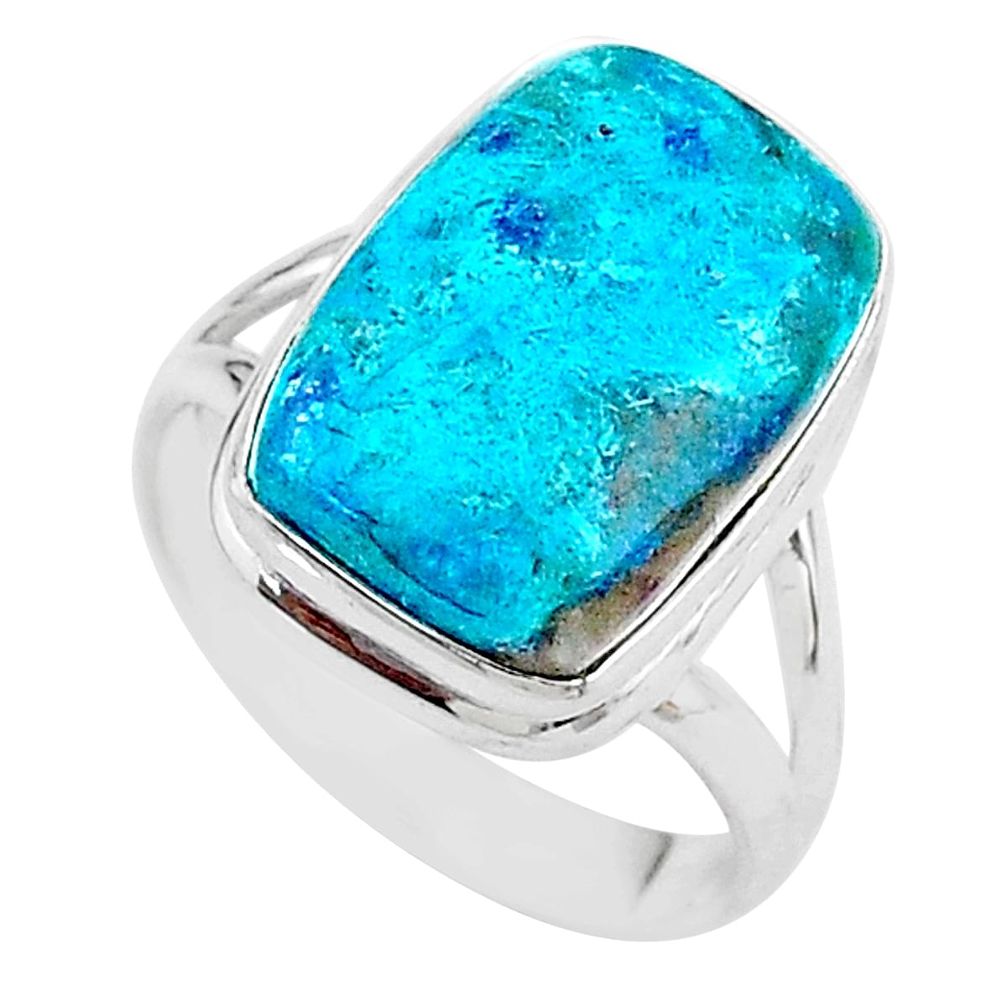 12.79cts solitaire natural blue chrysocolla octagan silver ring size 9 t17913