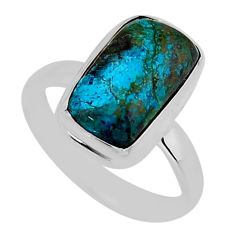 6.28cts solitaire natural blue chrysocolla octagan silver ring size 8.5 y79458