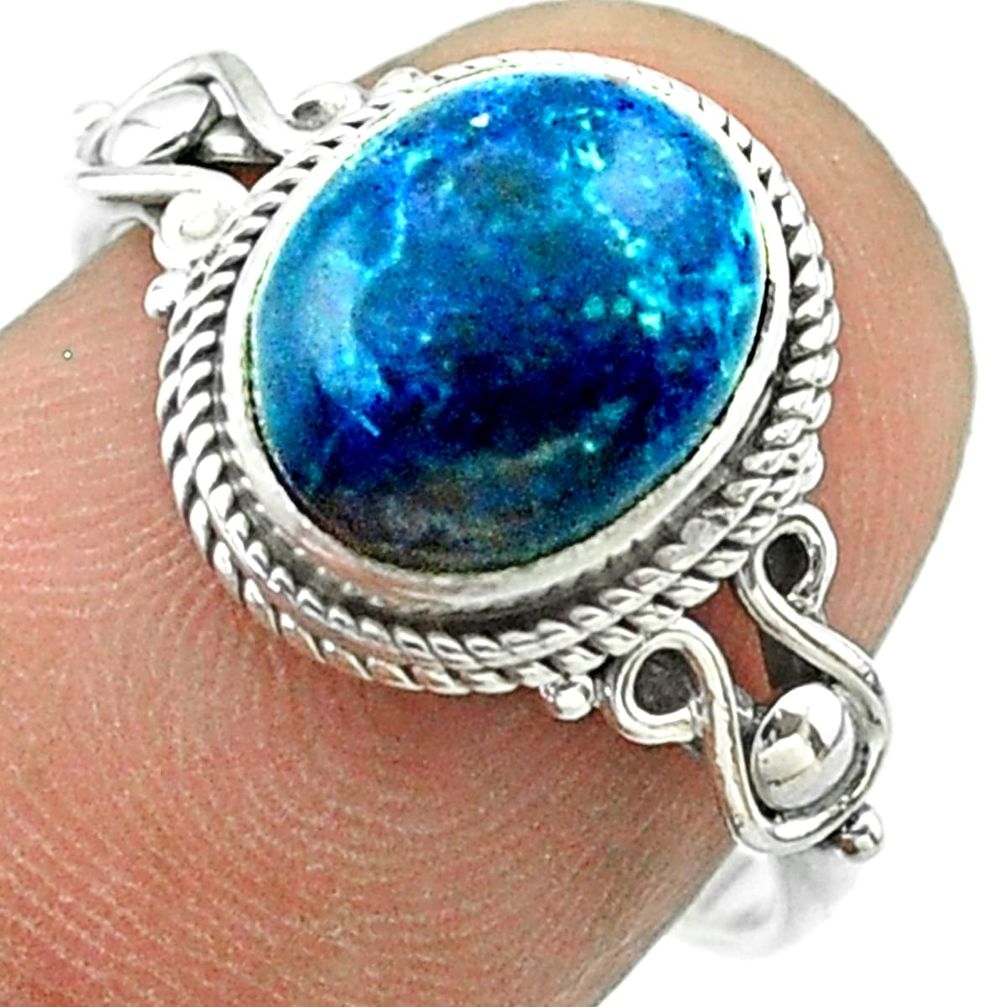 4.33cts solitaire natural blue chrysocolla oval 925 silver ring size 7.5 t57464