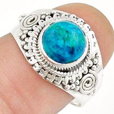3.01cts solitaire natural blue chrysocolla round 925 silver ring size 8 u87804