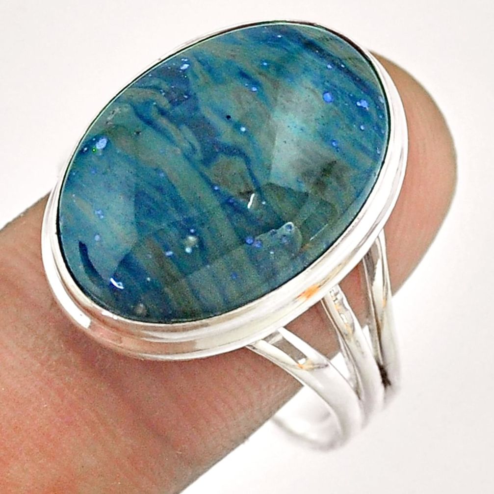 14.14cts solitaire natural blue copper slag 925 silver ring size 11 t54520