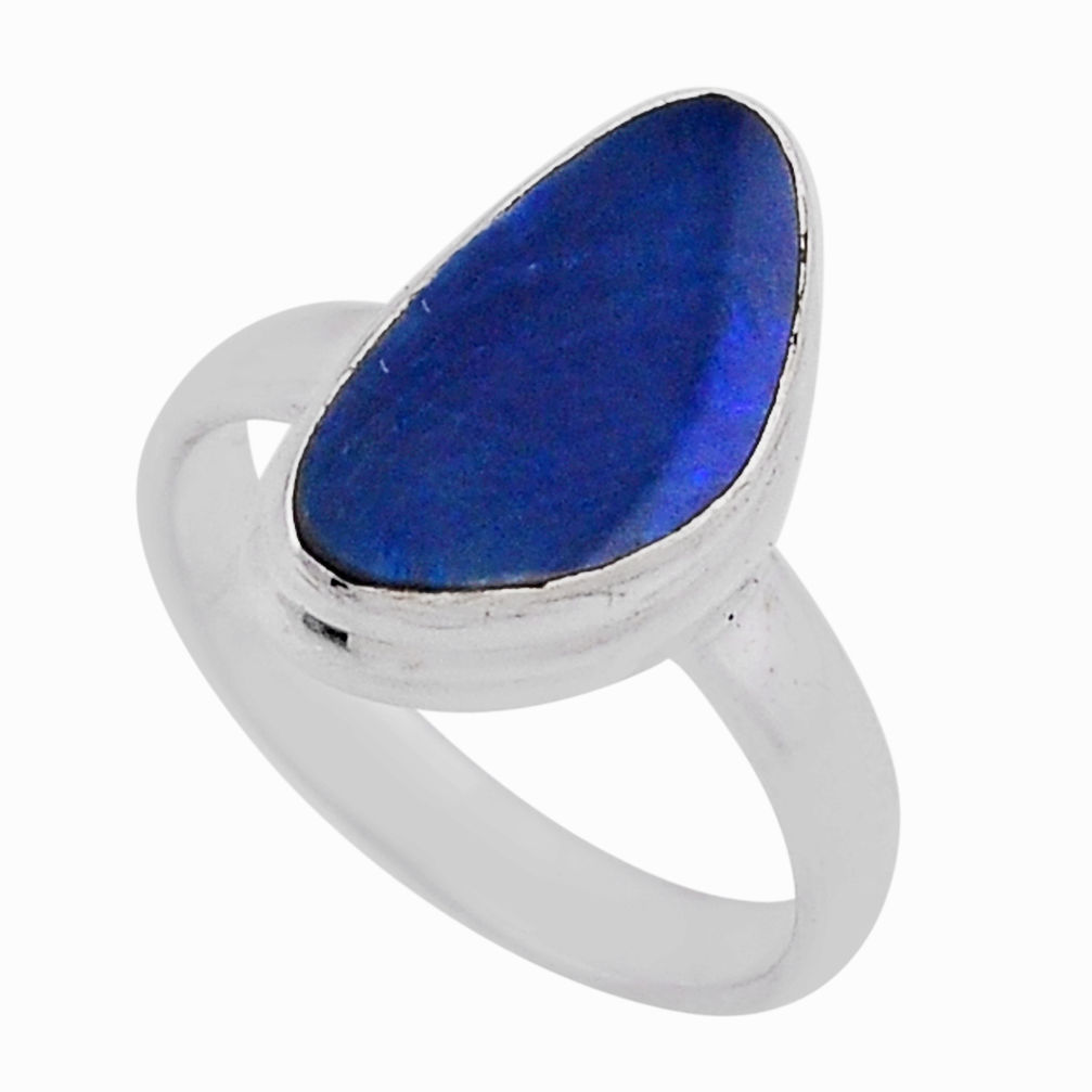3.63cts solitaire natural blue doublet opal australian silver ring size 6 n39882