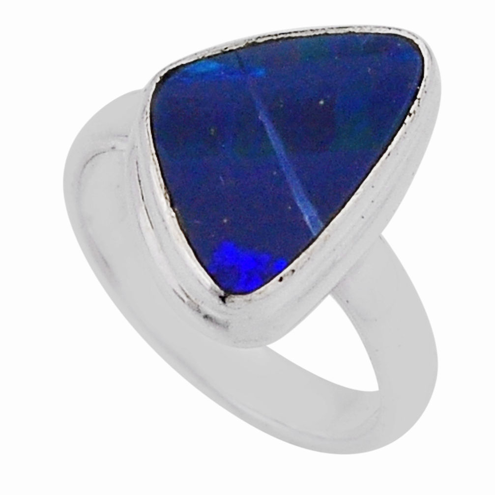 4.47cts solitaire natural blue doublet opal australian silver ring size 6 n39885
