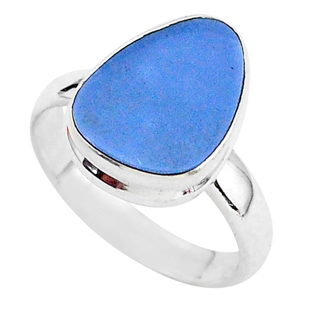 4.34cts solitaire natural blue doublet opal australian silver ring size 6 t3409