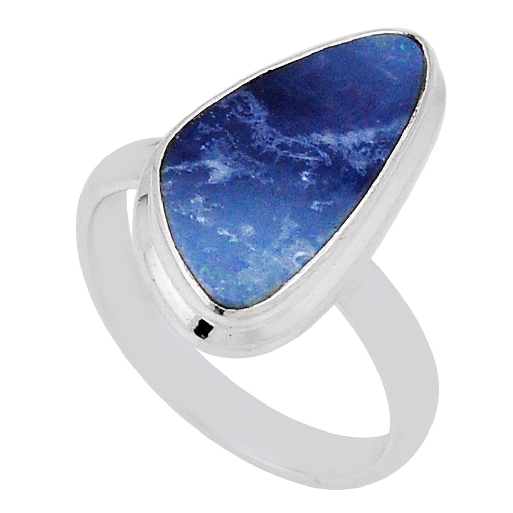 4.80cts solitaire natural blue doublet opal australian silver ring size 7 n33883