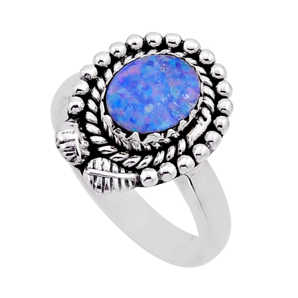 1.83cts solitaire natural blue doublet opal australian silver ring size 7 n53917