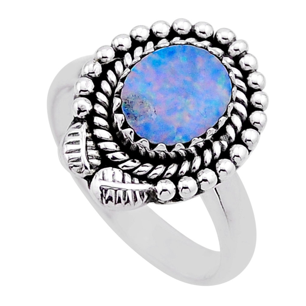 2.06cts solitaire natural blue doublet opal australian silver ring size 8 n53821