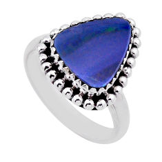 4.53cts solitaire natural blue doublet opal australian silver ring size 8 n53856
