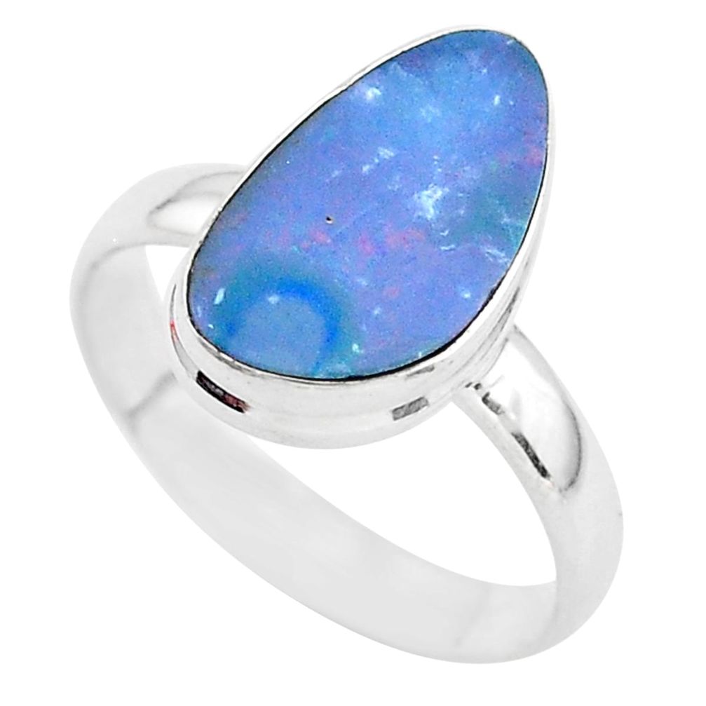 4.63cts solitaire natural blue doublet opal australian silver ring size 9 t3406