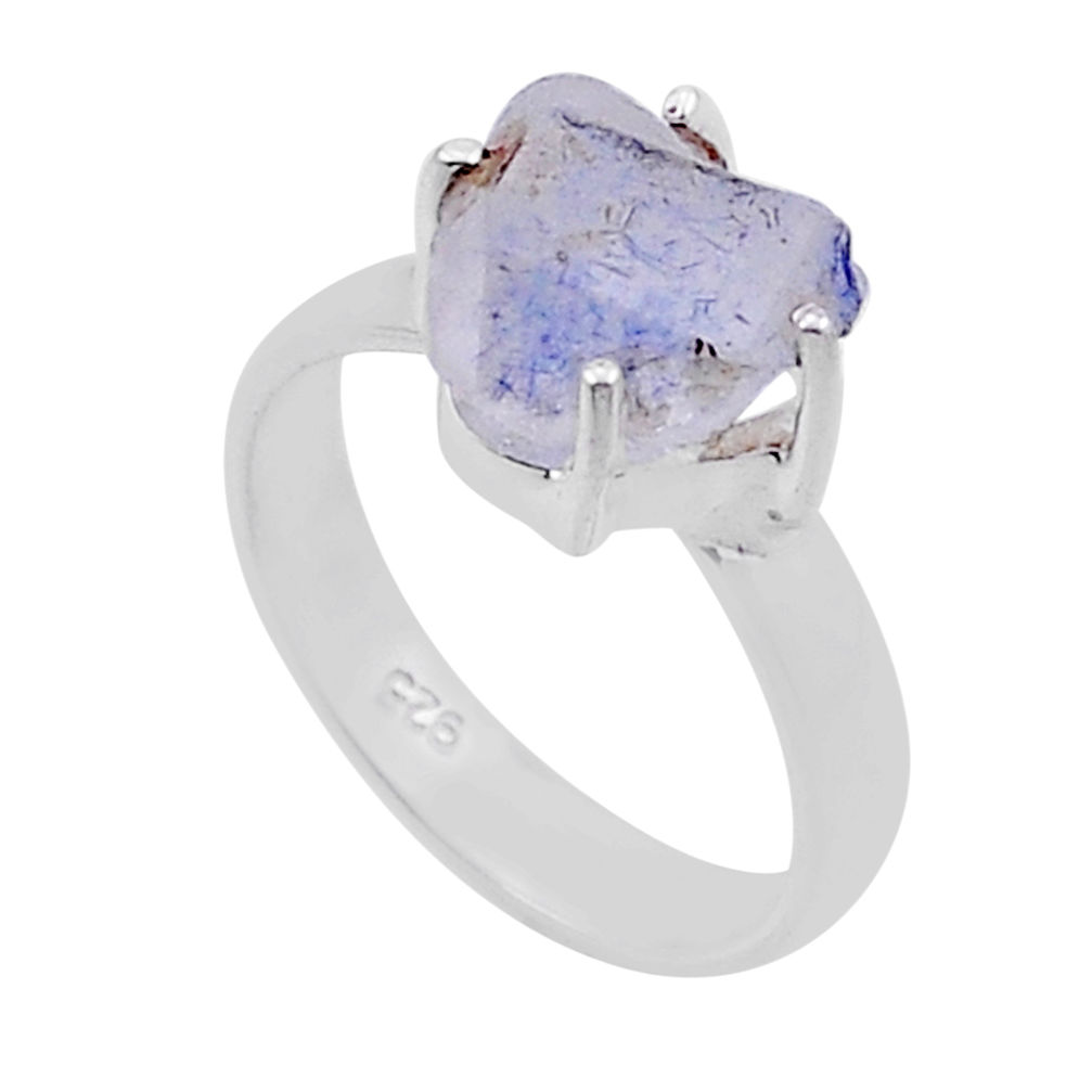 4.71cts solitaire natural blue dumortierite fancy 925 silver ring size 6 n47611