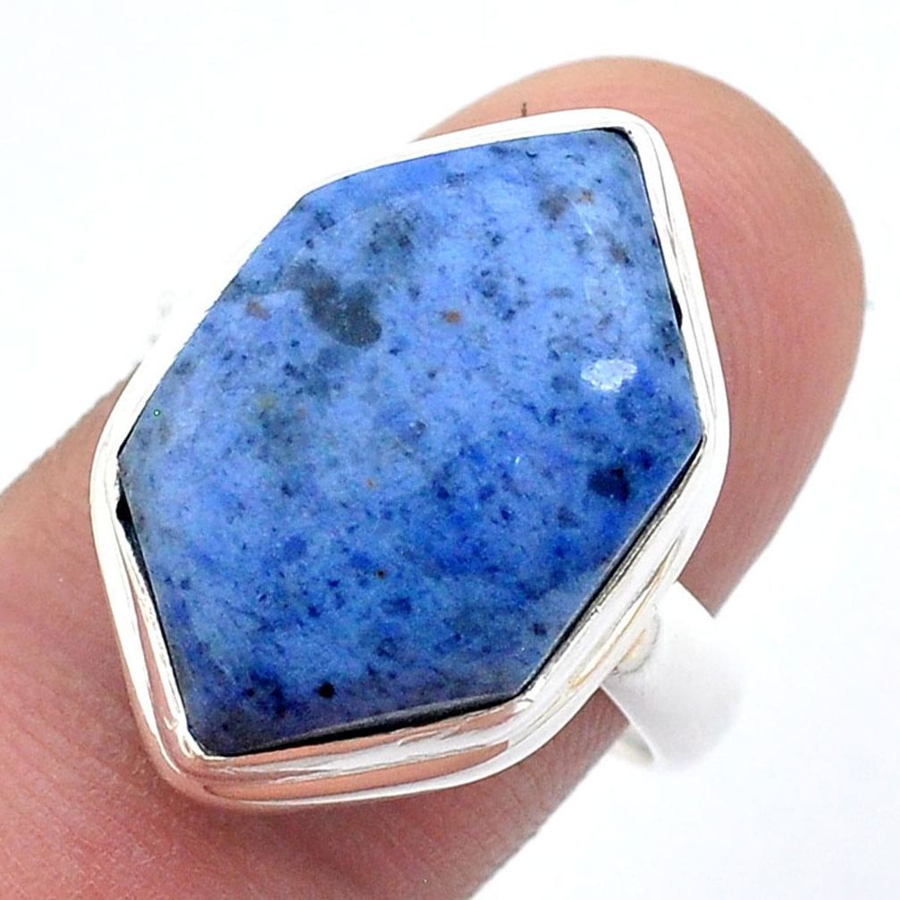 16.24cts solitaire natural blue dumortierite hexagon silver ring size 9 u59210