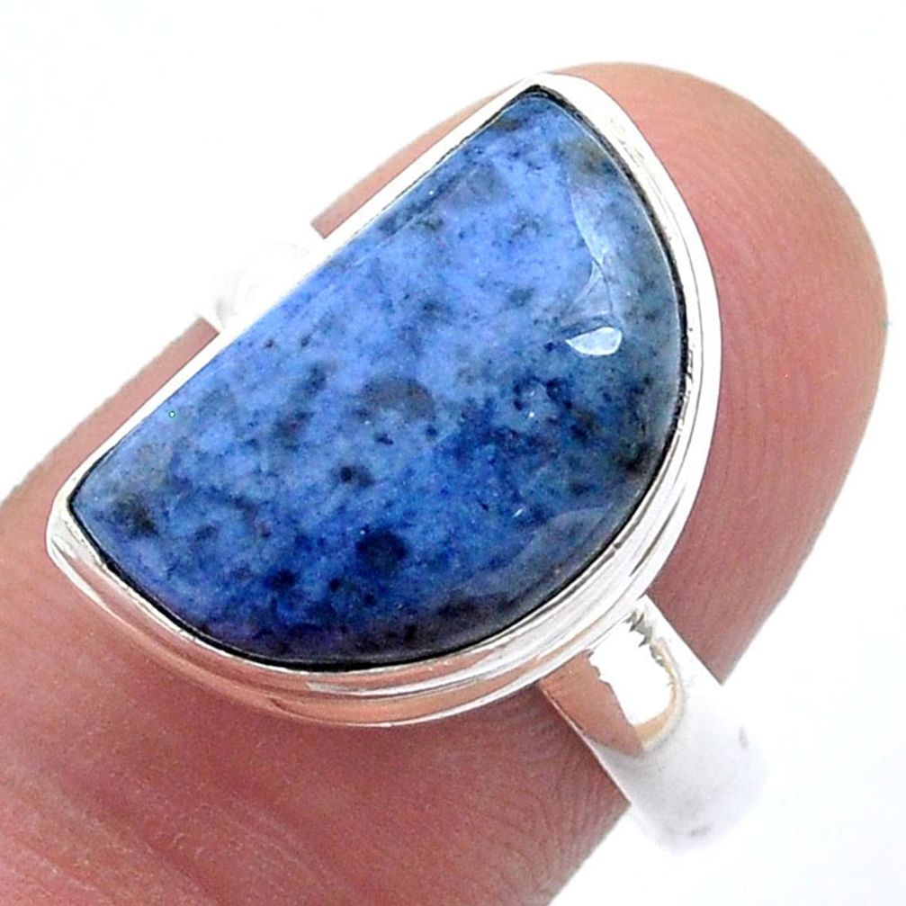11.32cts solitaire natural blue dumortierite moon 925 silver ring size 8 u59205