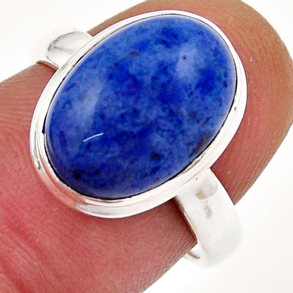 6.08cts solitaire natural blue dumortierite oval 925 silver ring size 7 y33062