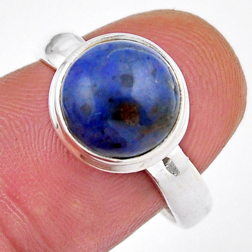 5.22cts solitaire natural blue dumortierite round 925 silver ring size 8 y33094