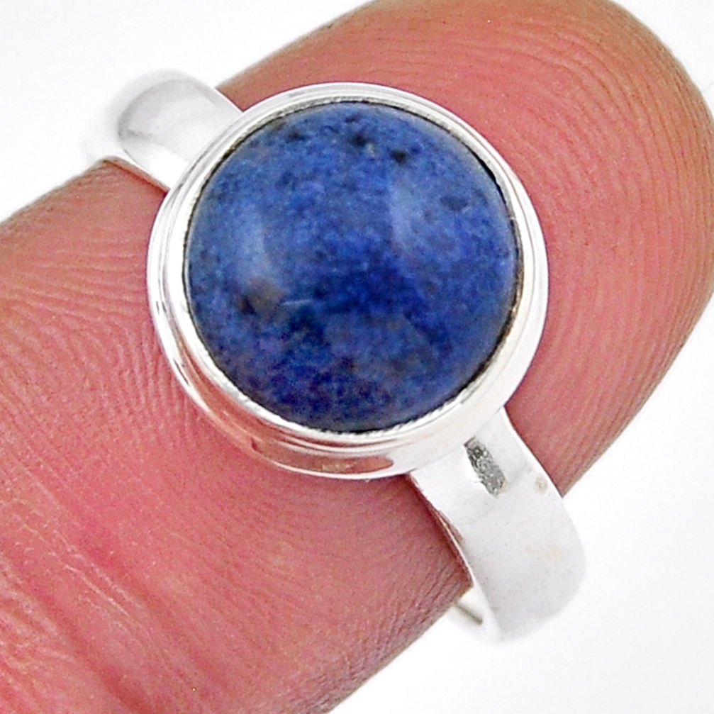 5.32cts solitaire natural blue dumortierite round silver ring size 7.5 y33098