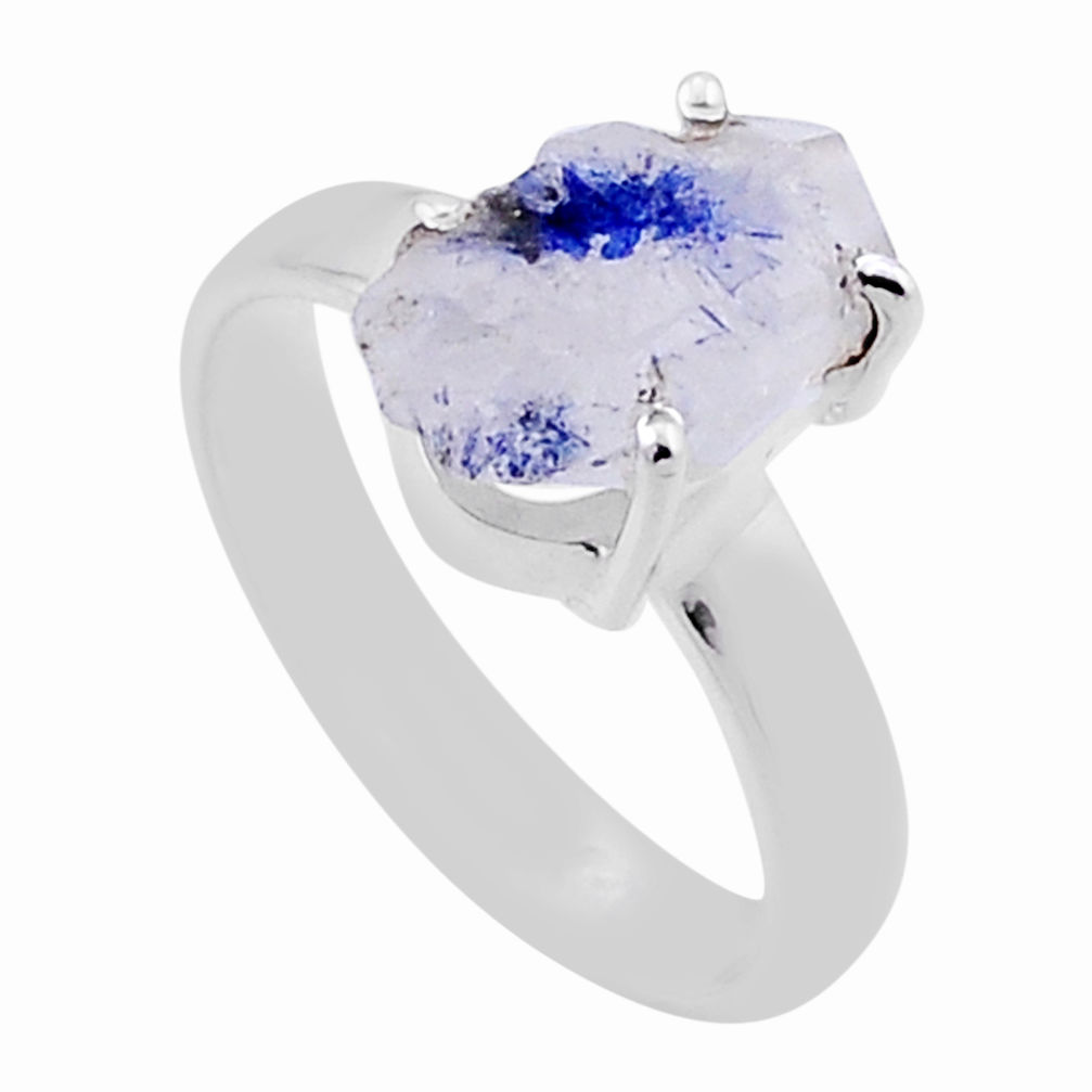 5.45cts solitaire natural blue dumortierite silver ring jewelry size 7 n47561